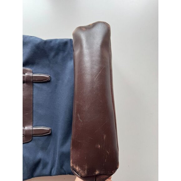 BANANA REPUBLIC Navy Cotton Canvas Brown Leather Trim Tote Bag Purse - Picture 10 of 12